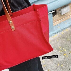 Parker Thatch Red Canvas Tote Bag with Leather Handles